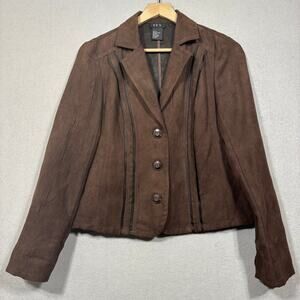 RQT Faux Suede Jacket Blazer Small Brown Black Western Retro Boho Career Casual